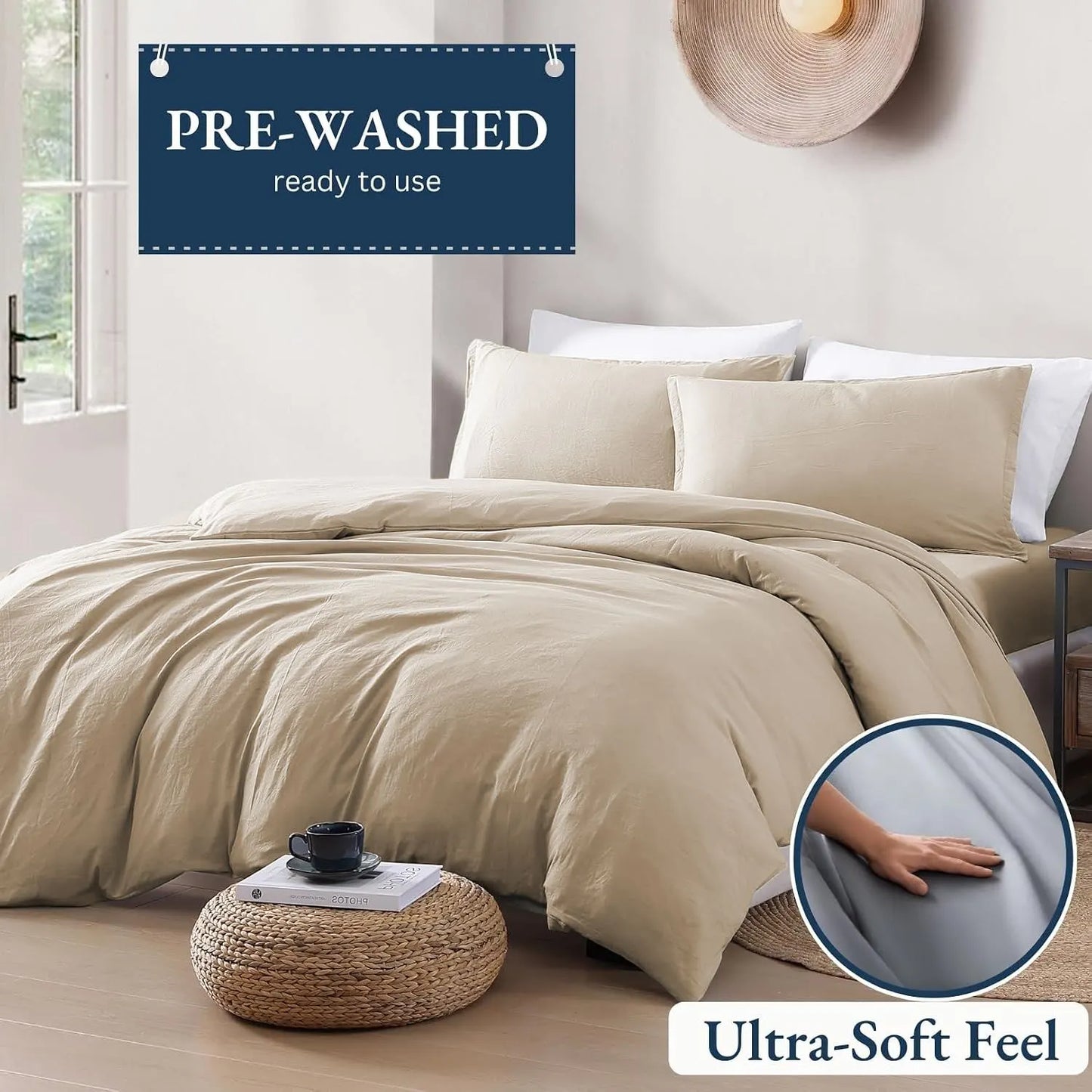 Hotel Soft Microfiber Duvet Cover Set-2000TC Quilt Cover Set & Pillowcases -1 Donna Cover Zipper Closure & 1 x Pillowcases-Breathable Bedding - Wrinkle, Fade, Stain Resistant(Camel Beige,King) - Image 3