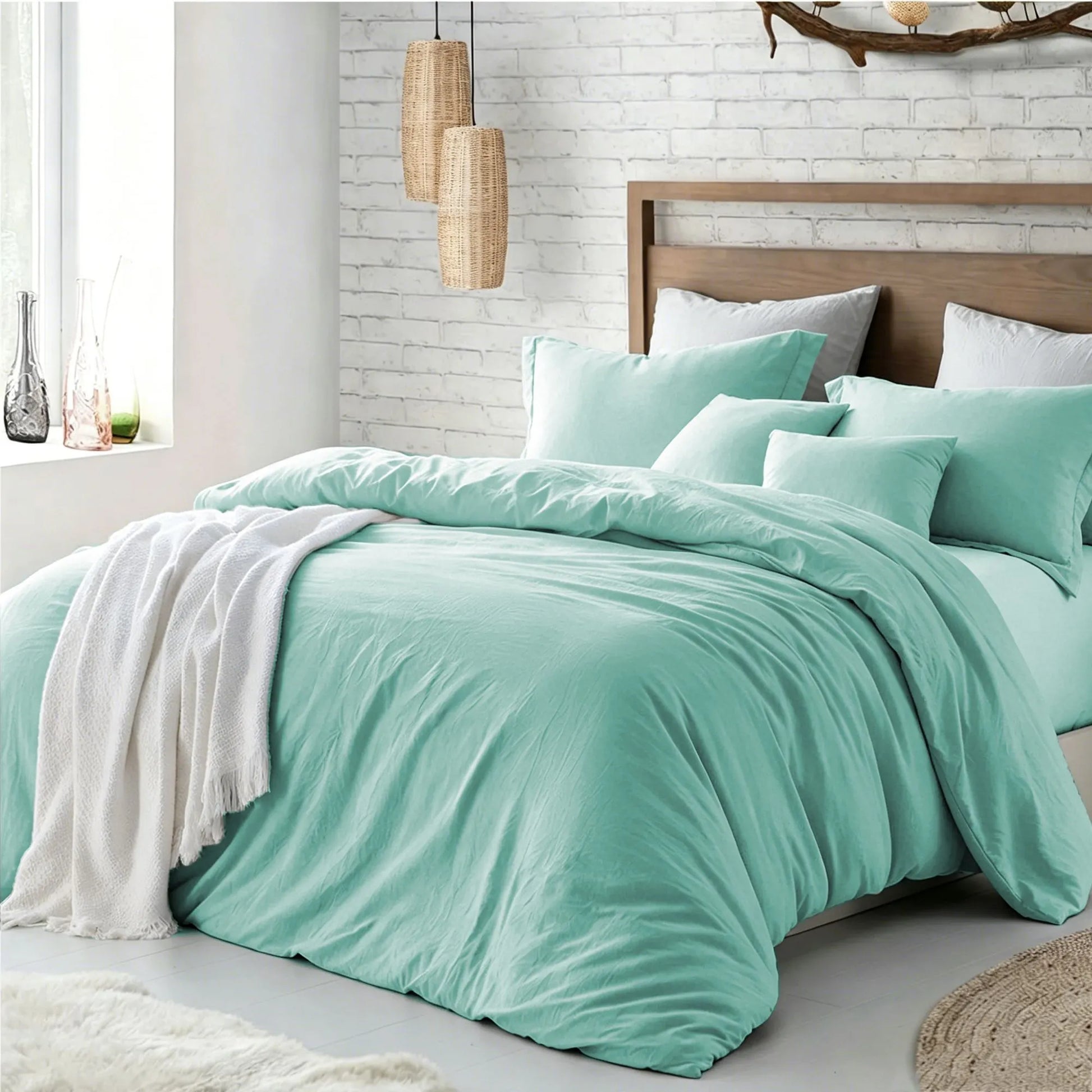 Hotel Soft Microfiber Duvet Cover Set-2000TC Quilt Cover Set & Pillowcases -1 Donna Cover Zipper Closure & 1 x Pillowcases-Breathable Bedding - Wrinkle, Fade, Stain Resistant(Ice Blue,King Single)