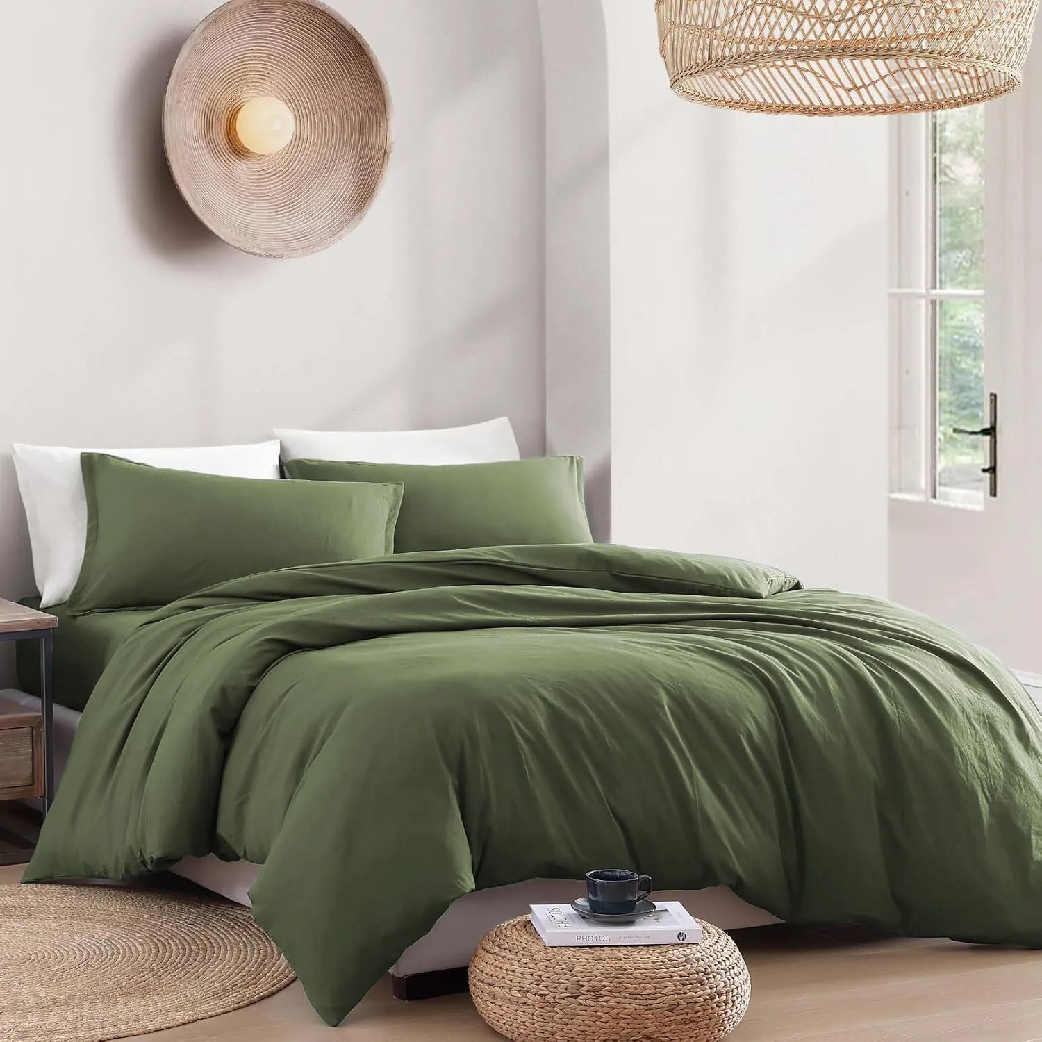 Hotel Soft Microfiber Duvet Cover Set-2000TC Quilt Cover Set & Pillowcases -1 Donna Cover Zipper Closure & 1 x Pillowcases-Breathable Bedding - Wrinkle, Fade, Stain Resistant(Olive green,King Single) - Image 2