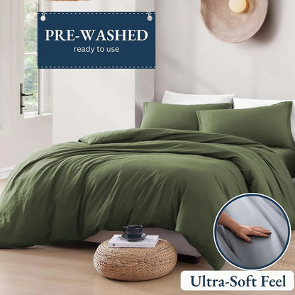 Hotel Soft Microfiber Duvet Cover Set-2000TC Quilt Cover Set & Pillowcases -1 Donna Cover Zipper Closure & 1 x Pillowcases-Breathable Bedding - Wrinkle, Fade, Stain Resistant(Olive green,King Single) - Image 4