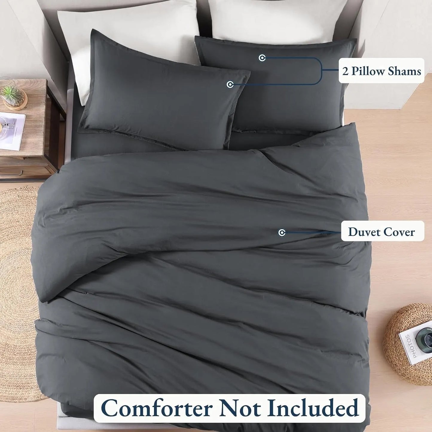 Hotel Soft Microfiber Duvet Cover Set-2000TC Quilt Cover Set & Pillowcases -1 Donna Cover Zipper Closure & 1 x Pillowcases-Breathable Bedding - Wrinkle, Fade, Stain Resistant(Dark gray,King Single) - Image 4