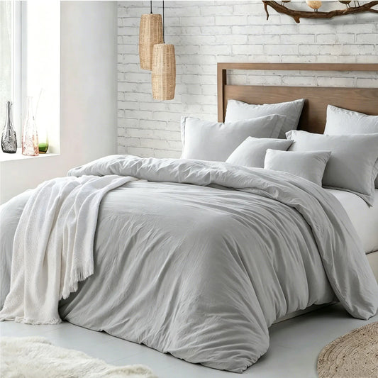 Hotel Soft Microfiber Duvet Cover Set-2000TC Quilt Cover Set & Pillowcases -1 Donna Cover Zipper Closure & 1 x Pillowcases-Breathable Bedding - Wrinkle, Fade, Stain Resistant(Silver-gray,King Single)