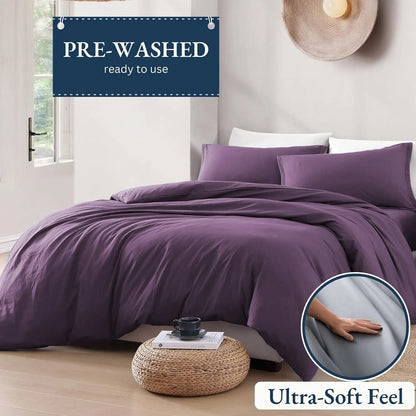 Hotel Soft Microfiber Duvet Cover Set-2000TC Quilt Cover Set & Pillowcases -1 Donna Cover Zipper Closure & 1 x Pillowcases-Breathable Bedding - Wrinkle, Fade, Stain Resistant(Purple,King Single) - Image 3