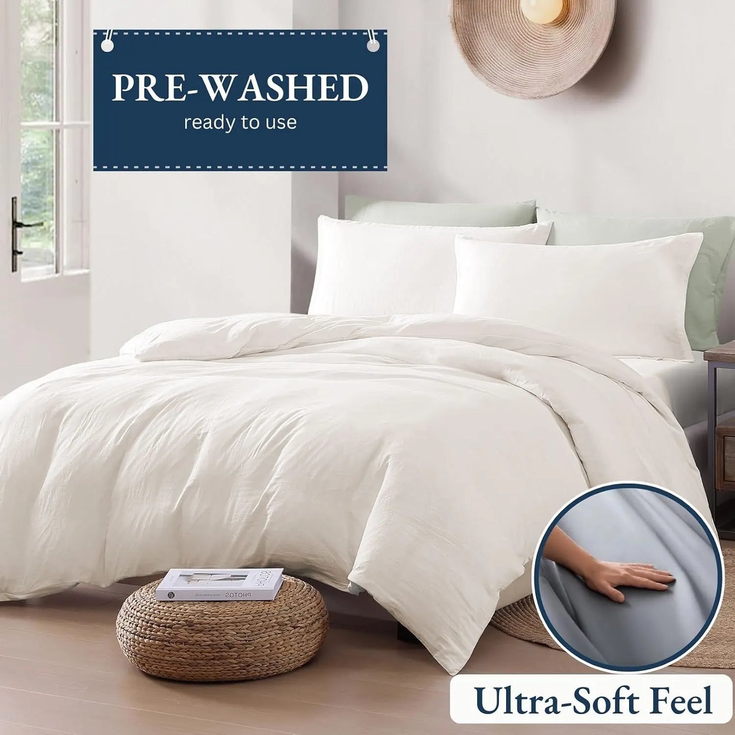 Hotel Soft Microfiber Duvet Cover Set-2000TC Quilt Cover Set & Pillowcases -1 Donna Cover Zipper Closure & 1 x Pillowcases-Breathable Bedding - Wrinkle, Fade, Stain Resistant(Raw white,Queen) - Image 3