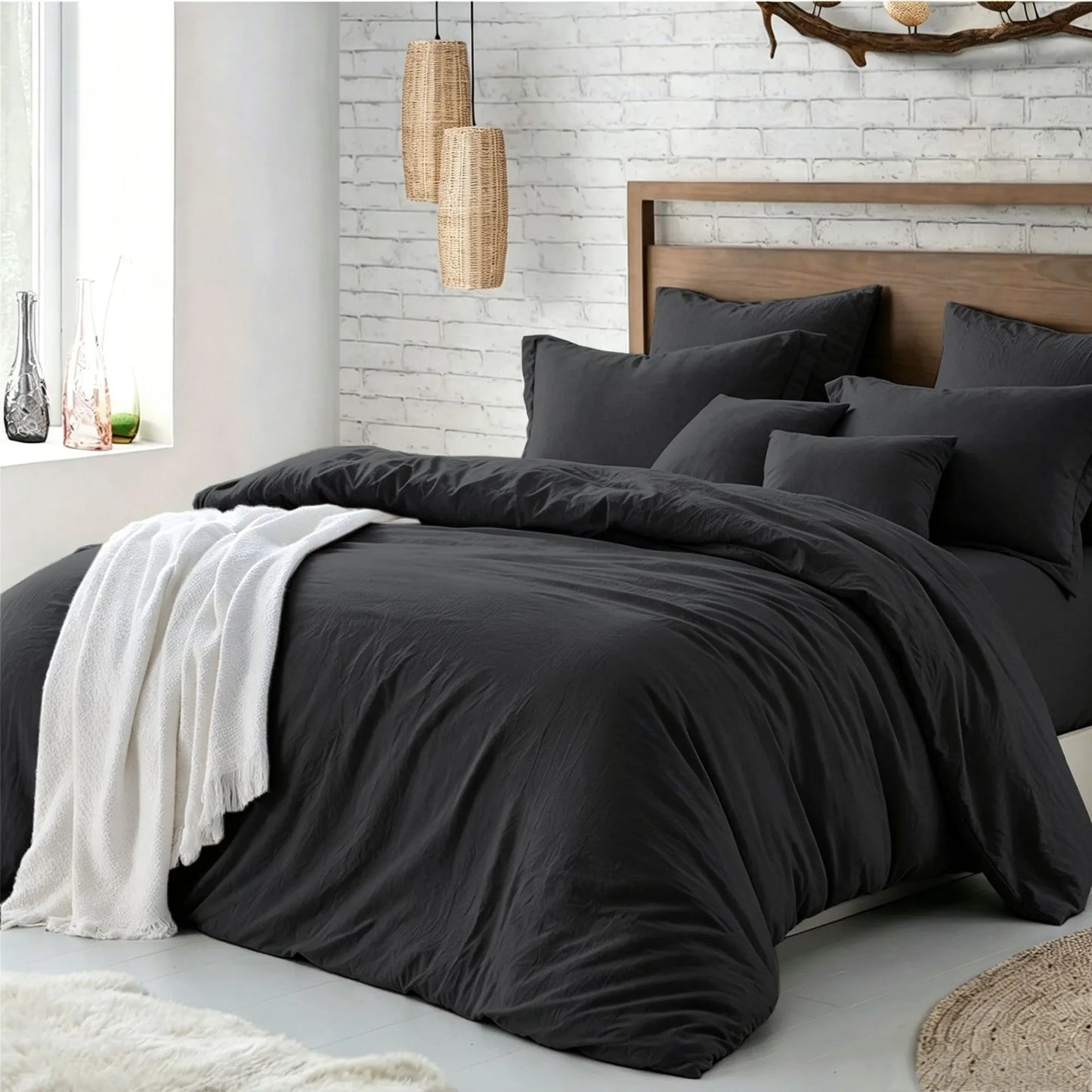 Hotel Soft Microfiber Duvet Cover Set-2000TC Quilt Cover Set & Pillowcases -1 Donna Cover Zipper Closure & 1 x Pillowcases-Breathable Bedding - Wrinkle, Fade, Stain Resistant(Black,Queen)