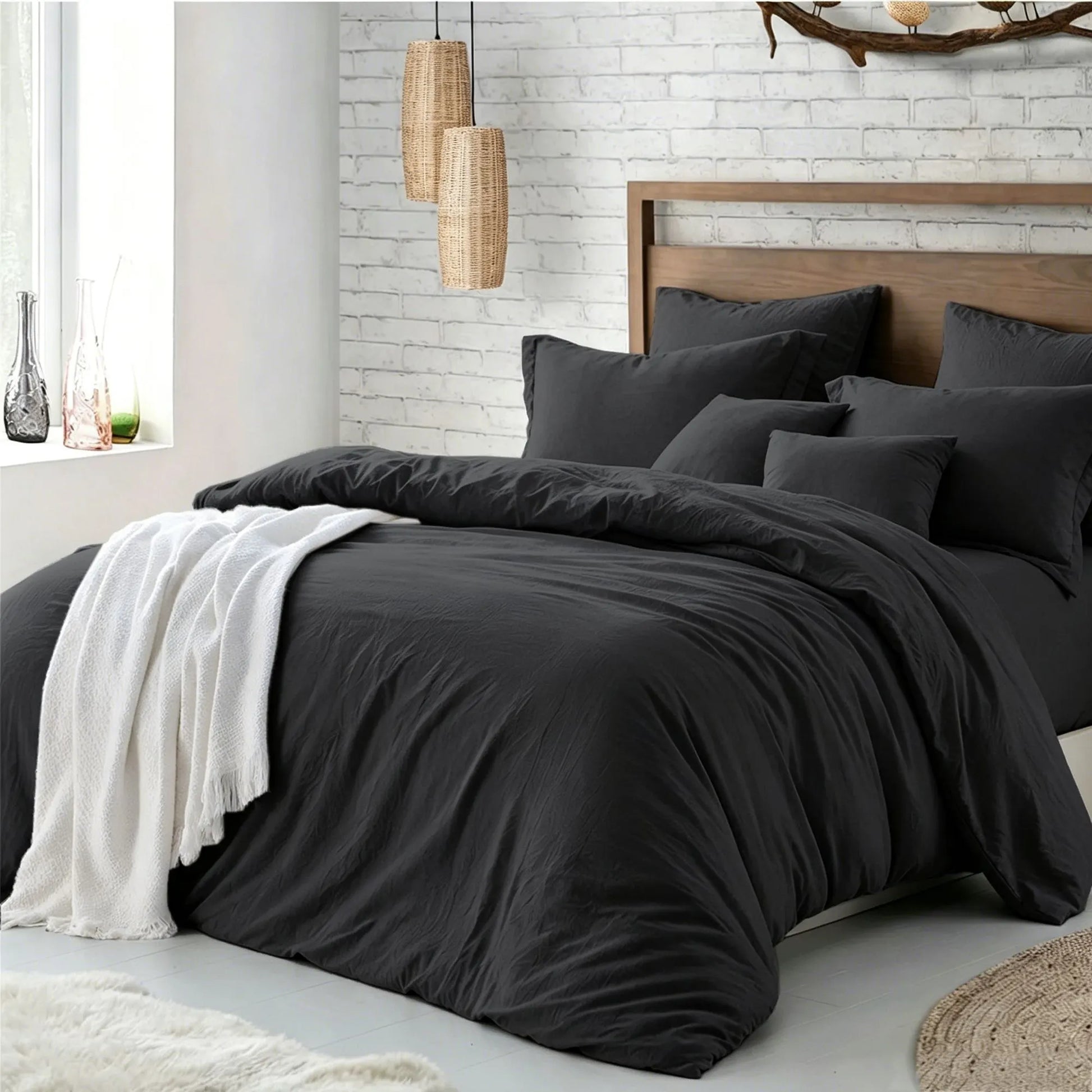 Hotel Soft Microfiber Duvet Cover Set-2000TC Quilt Cover Set & Pillowcases -1 Donna Cover Zipper Closure & 1 x Pillowcases-Breathable Bedding - Wrinkle, Fade, Stain Resistant(Black,Queen)
