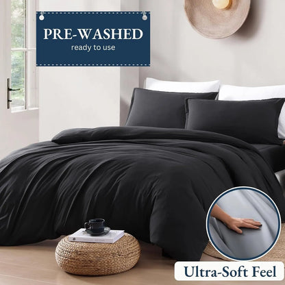 Hotel Soft Microfiber Duvet Cover Set-2000TC Quilt Cover Set & Pillowcases -1 Donna Cover Zipper Closure & 1 x Pillowcases-Breathable Bedding - Wrinkle, Fade, Stain Resistant(Black,Queen) - Image 3