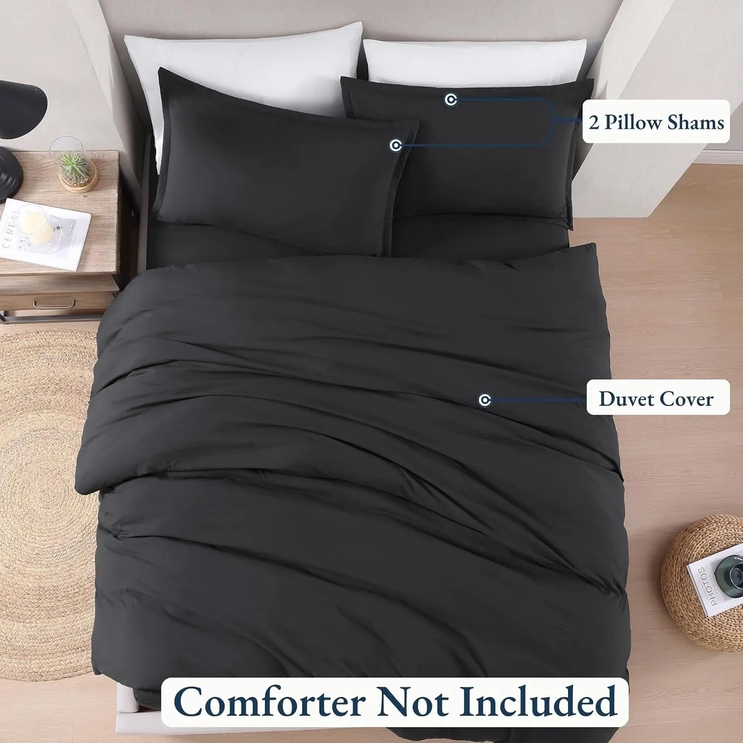 Hotel Soft Microfiber Duvet Cover Set-2000TC Quilt Cover Set & Pillowcases -1 Donna Cover Zipper Closure & 1 x Pillowcases-Breathable Bedding - Wrinkle, Fade, Stain Resistant(Black,Queen) - Image 4