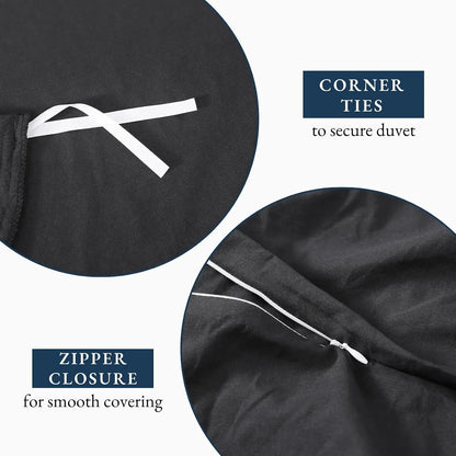 Hotel Soft Microfiber Duvet Cover Set-2000TC Quilt Cover Set & Pillowcases -1 Donna Cover Zipper Closure & 1 x Pillowcases-Breathable Bedding - Wrinkle, Fade, Stain Resistant(Black,Queen) - Image 5