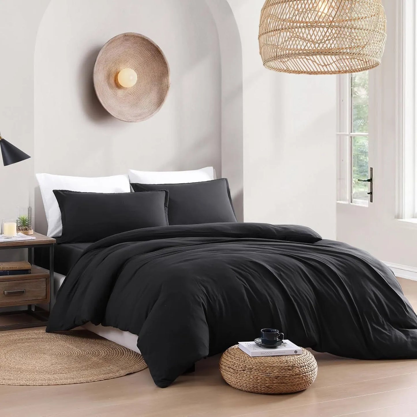 Hotel Soft Microfiber Duvet Cover Set-2000TC Quilt Cover Set & Pillowcases -1 Donna Cover Zipper Closure & 1 x Pillowcases-Breathable Bedding - Wrinkle, Fade, Stain Resistant(Black,Queen) - Image 6