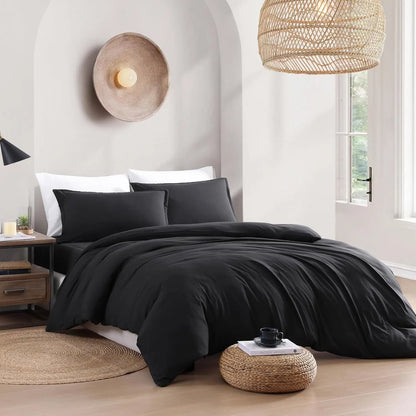 Hotel Soft Microfiber Duvet Cover Set-2000TC Quilt Cover Set & Pillowcases -1 Donna Cover Zipper Closure & 1 x Pillowcases-Breathable Bedding - Wrinkle, Fade, Stain Resistant(Black,Queen) - Image 6