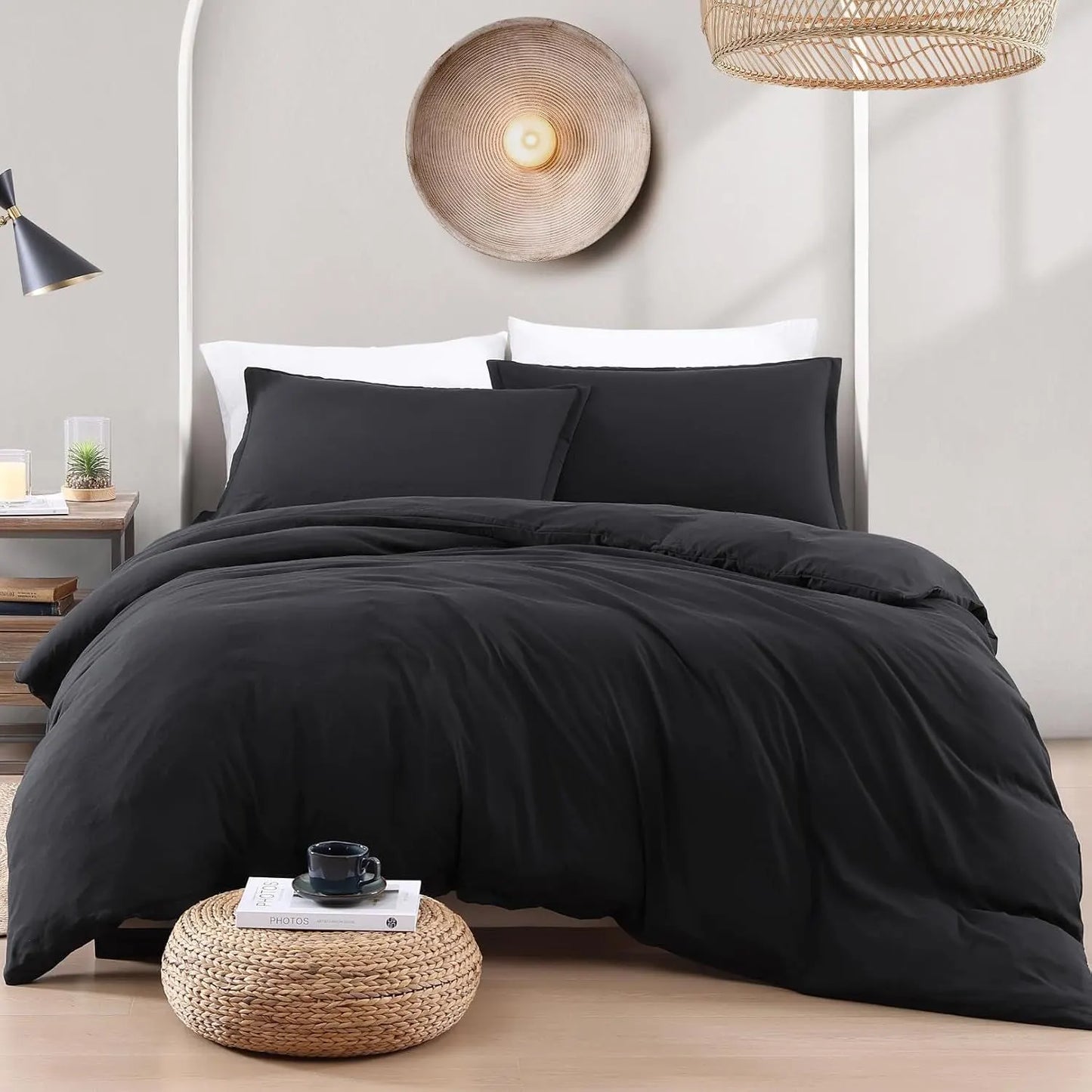 Hotel Soft Microfiber Duvet Cover Set-2000TC Quilt Cover Set & Pillowcases -1 Donna Cover Zipper Closure & 1 x Pillowcases-Breathable Bedding - Wrinkle, Fade, Stain Resistant(Black,Queen) - Image 7