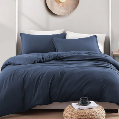 Hotel Soft Microfiber Duvet Cover Set-2000TC Quilt Cover Set & Pillowcases -1 Donna Cover Zipper Closure & 1 x Pillowcases-Breathable Bedding - Wrinkle, Fade, Stain Resistant(Navy,Queen) - Image 2