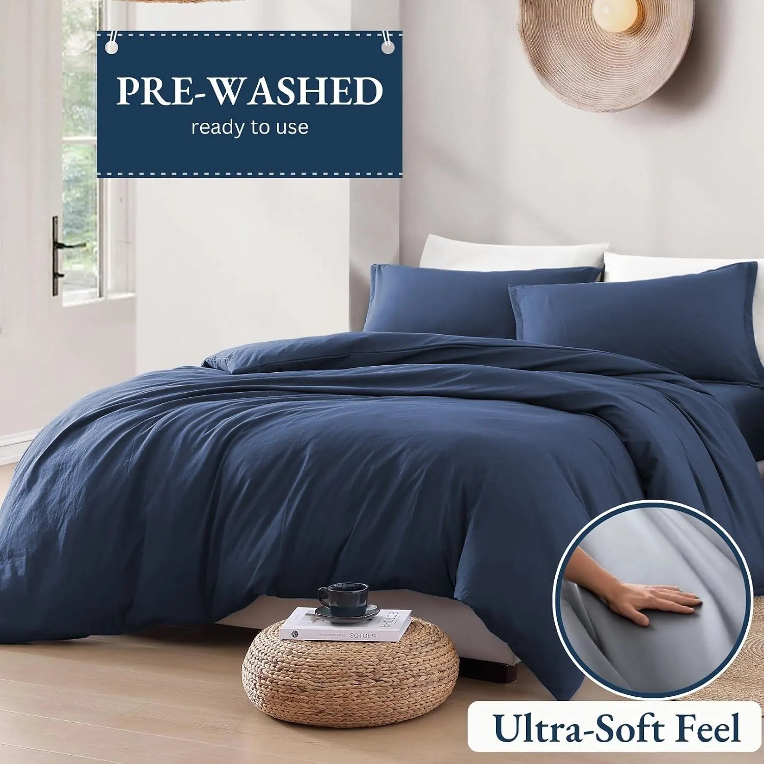 Hotel Soft Microfiber Duvet Cover Set-2000TC Quilt Cover Set & Pillowcases -1 Donna Cover Zipper Closure & 1 x Pillowcases-Breathable Bedding - Wrinkle, Fade, Stain Resistant(Navy,Queen) - Image 3
