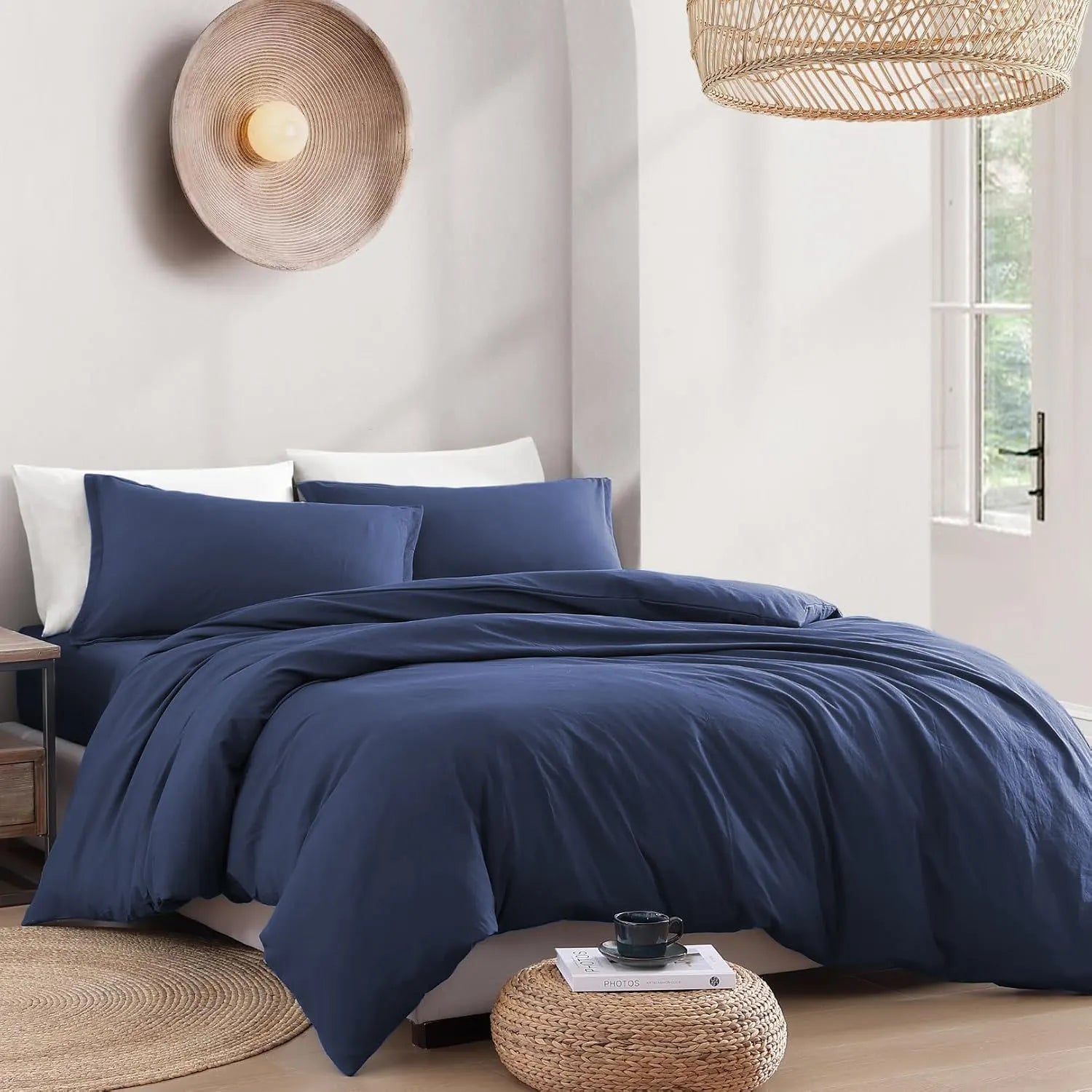 Hotel Soft Microfiber Duvet Cover Set-2000TC Quilt Cover Set & Pillowcases -1 Donna Cover Zipper Closure & 1 x Pillowcases-Breathable Bedding - Wrinkle, Fade, Stain Resistant(Navy,Queen) - Image 7