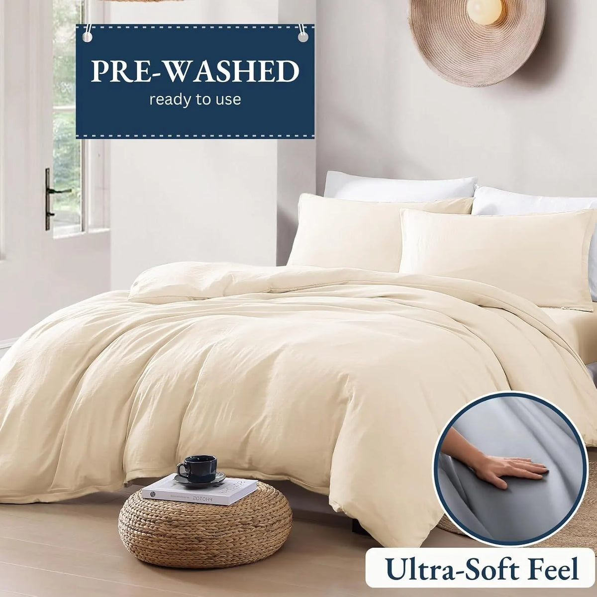 Hotel Soft Microfiber Duvet Cover Set-2000TC Quilt Cover Set & Pillowcases -1 Donna Cover Zipper Closure & 1 x Pillowcases-Breathable Bedding - Wrinkle, Fade, Stain Resistant(Cream White,Queen) - Image 3