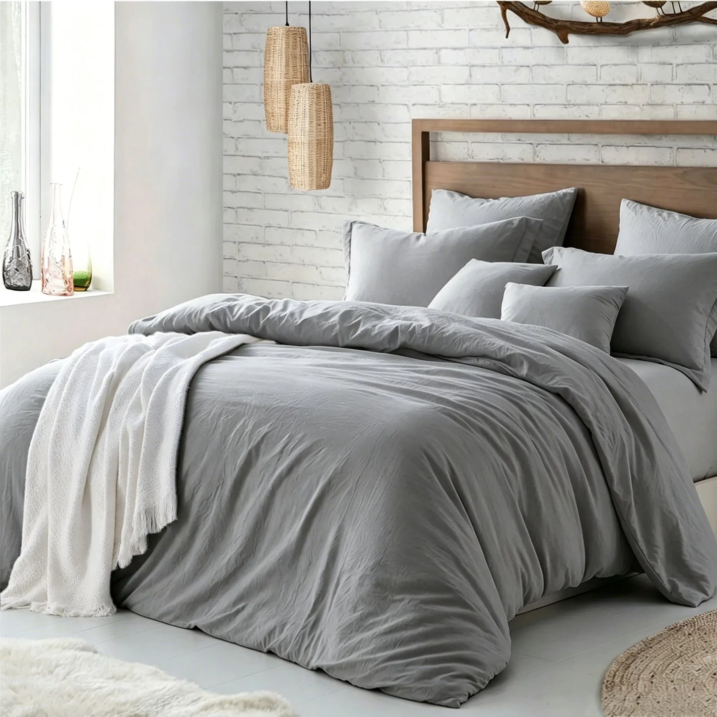 Hotel Soft Microfiber Duvet Cover Set-2000TC Quilt Cover Set & Pillowcases -1 Donna Cover Zipper Closure & 1 x Pillowcases-Breathable Bedding - Wrinkle, Fade, Stain Resistant(Grey,Single)