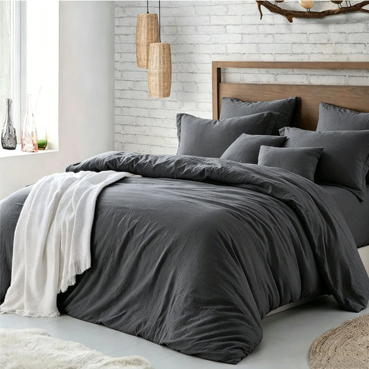 Hotel Soft Microfiber Duvet Cover Set-2000TC Quilt Cover Set & Pillowcases -1 Donna Cover Zipper Closure & 1 x Pillowcases-Breathable Bedding - Wrinkle, Fade, Stain Resistant(Dark gray,Single)