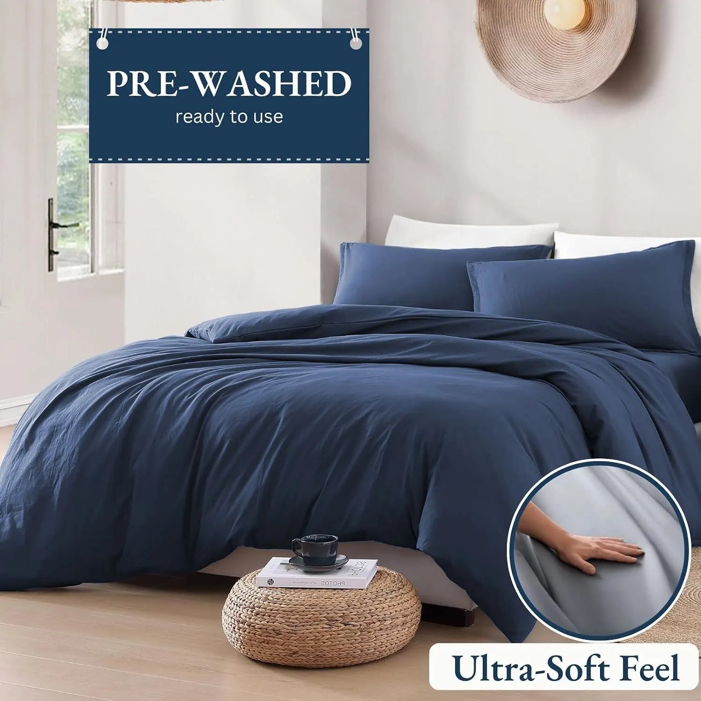 Hotel Soft Microfiber Duvet Cover Set-2000TC Quilt Cover Set & Pillowcases -1 Donna Cover Zipper Closure & 1 x Pillowcases-Breathable Bedding - Wrinkle, Fade, Stain Resistant(Navy,Super King) - Image 3