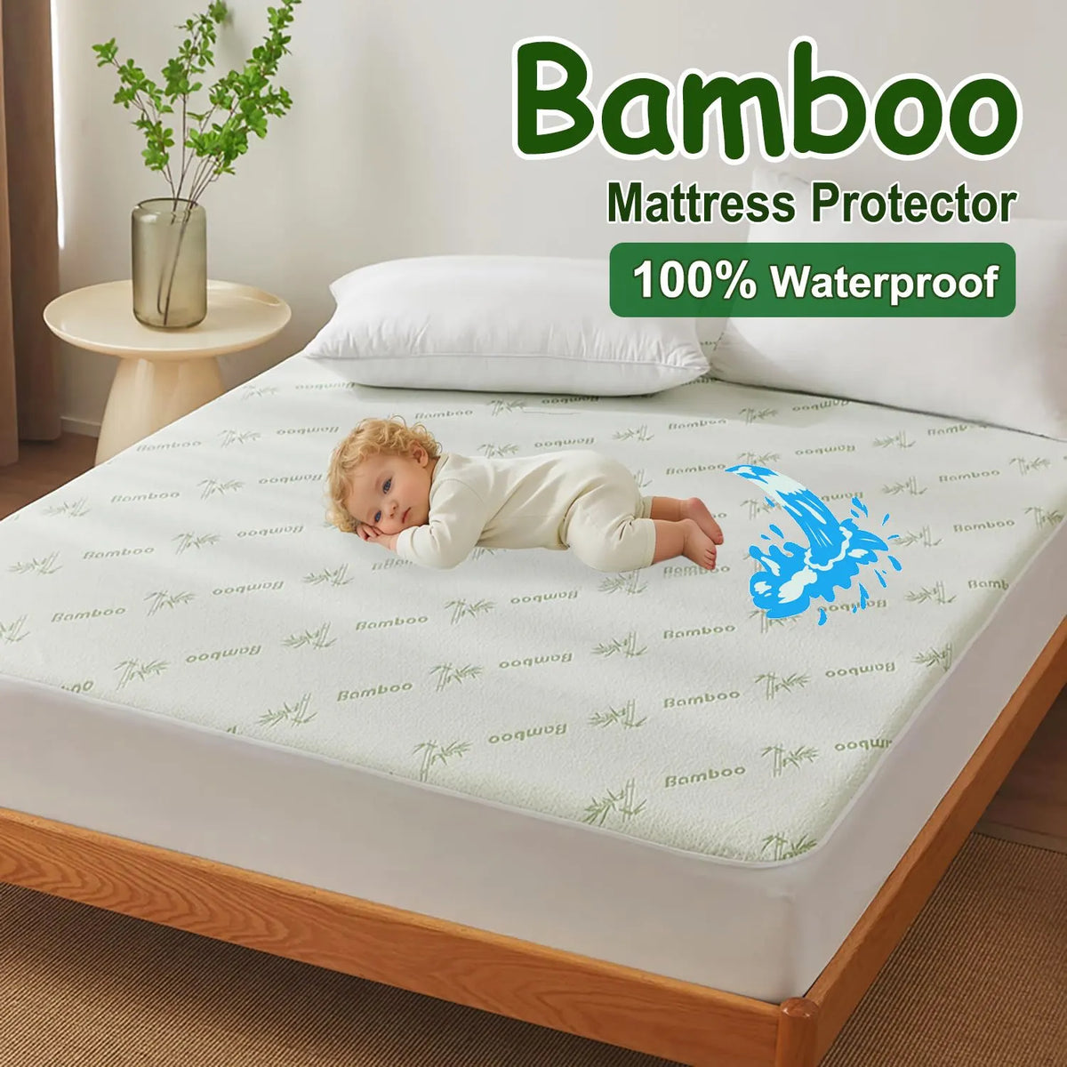 100% Waterproof Single Mattress Protector, Breathable Mattress Cover Single Size Bed, 3D Air Fabric Cooling Bed Pad Cover, Deep Pocket 40cm