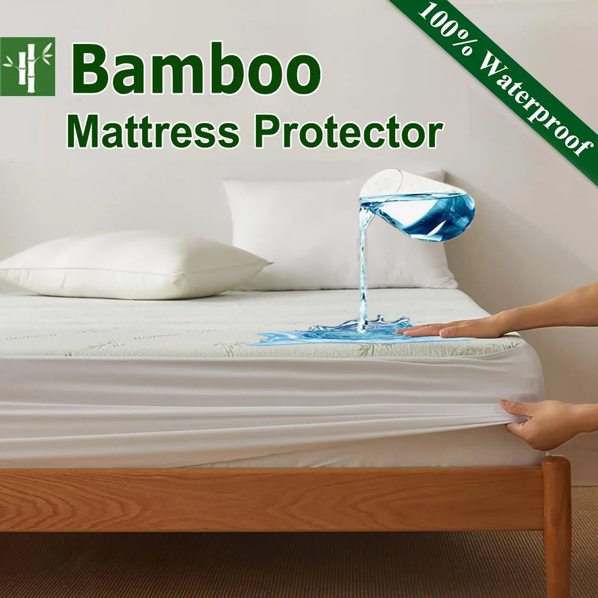 Bamboo Mattress Protector,Breathable Waterproof Mattress Cover,3D Air Fabric Cooling Bed Pad Cover, Deep Pocket 40cm(Single,Green)