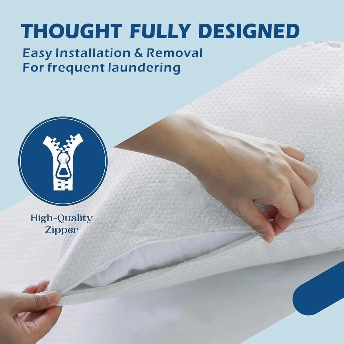 Waterproof Bamboo Pillow Protector Cover,100% Bug Water Proof Zippered Pillow Cases Body Size (1 Pack, White,50cm x 150cm) - Image 4