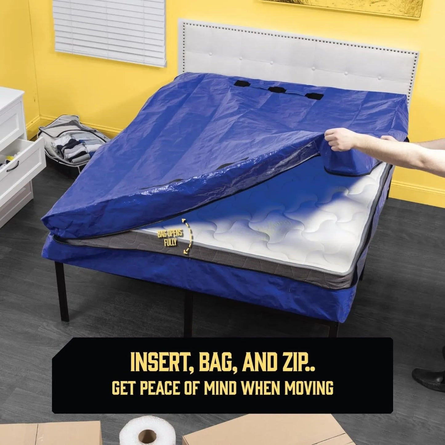 Mattress Bag Mattresses Protector Plastic Moving Storage Dust Cover Carry Bed Waterproof Zipper Packing Reusable Disposal, Extra Thick Heavy Duty, with Handles(Single) - Image 3