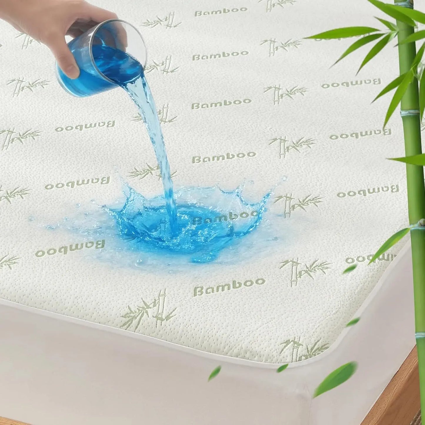 Bamboo Mattress Protector,Breathable Waterproof Mattress Cover,3D Air Fabric Cooling Bed Pad Cover, Deep Pocket 40cm(King Single,Green)