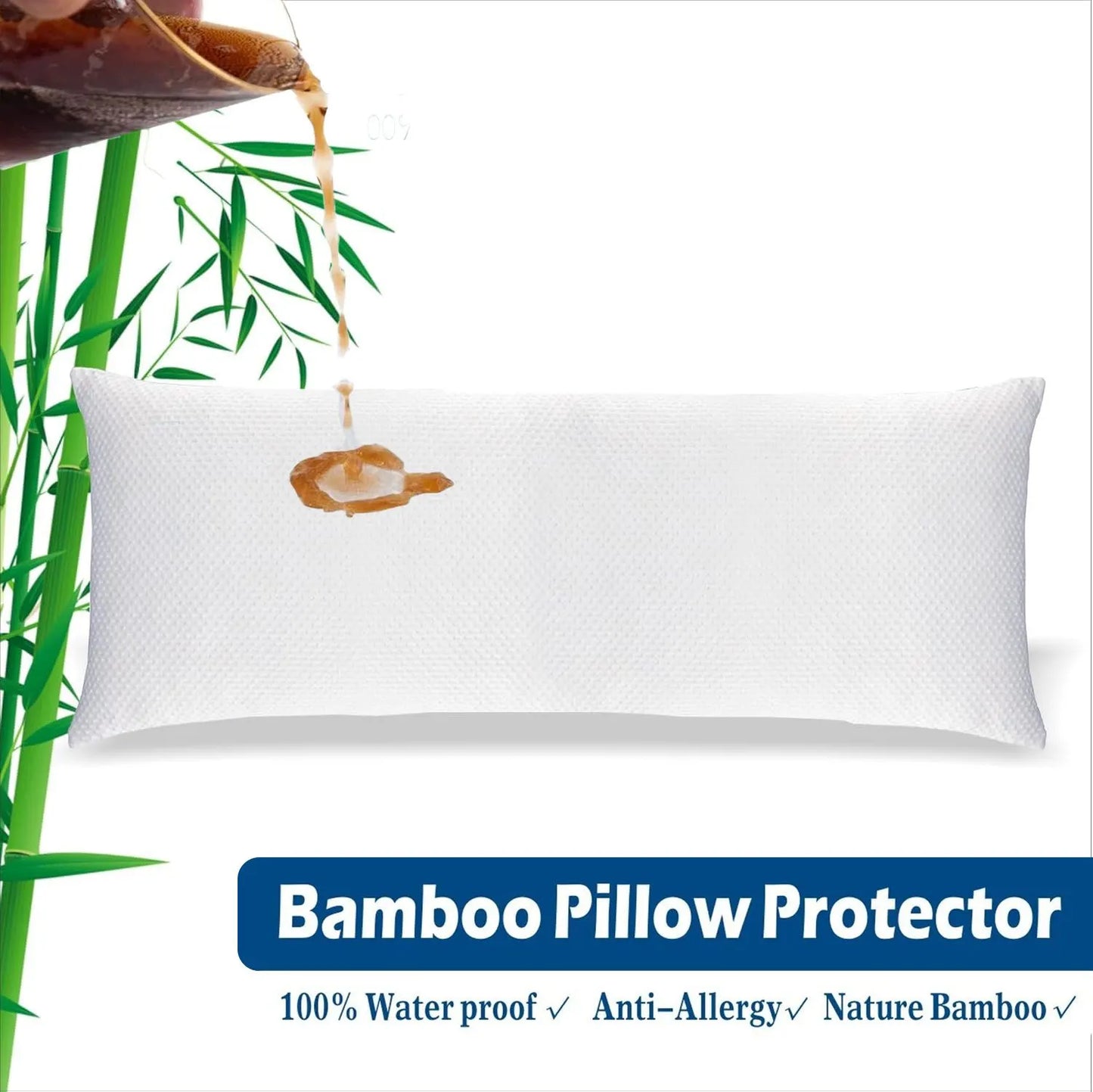Waterproof Bamboo Pillow Protector Cover,100% Bug Water Proof Zippered Pillow Cases Body Size (1 Pack, White,50cm x 150cm)