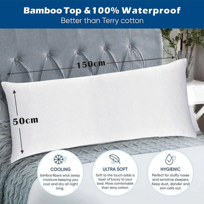 Waterproof Bamboo Pillow Protector Cover,100% Bug Water Proof Zippered Pillow Cases Body Size (1 Pack, White,50cm x 150cm) - Image 2