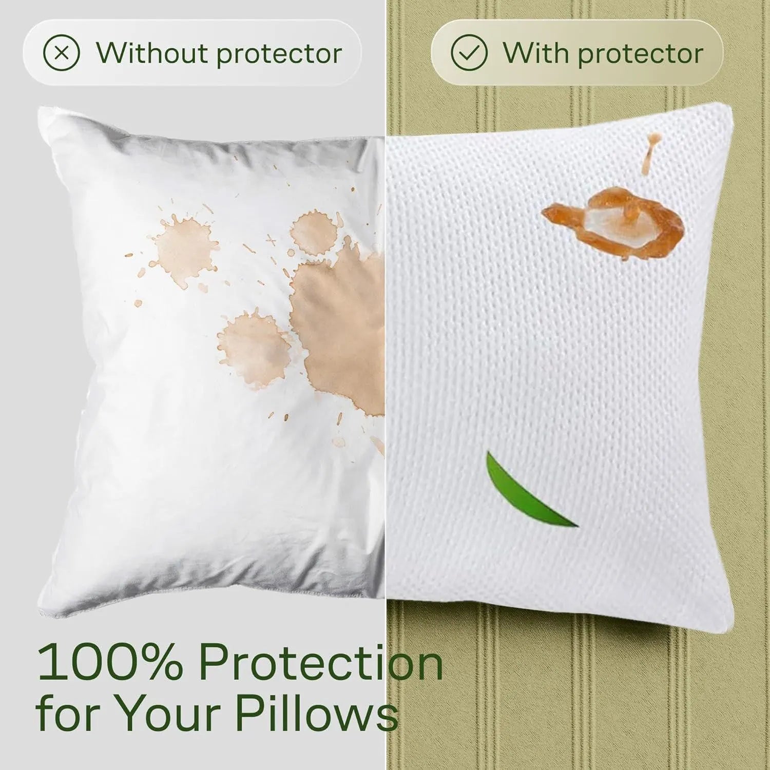 Waterproof Bamboo Pillow Protector Cover, 100% Bug Water Proof Zippered Pillow Cases Standard/Queen Size ( 2 Pack,White,48cm x 74cm) - Image 3