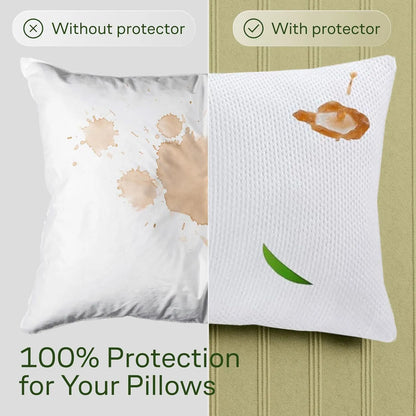 Waterproof Bamboo Pillow Protector Cover, 100% Bug Water Proof Zippered Pillow Cases Standard/Queen Size ( 2 Pack,White,48cm x 74cm) - Image 3