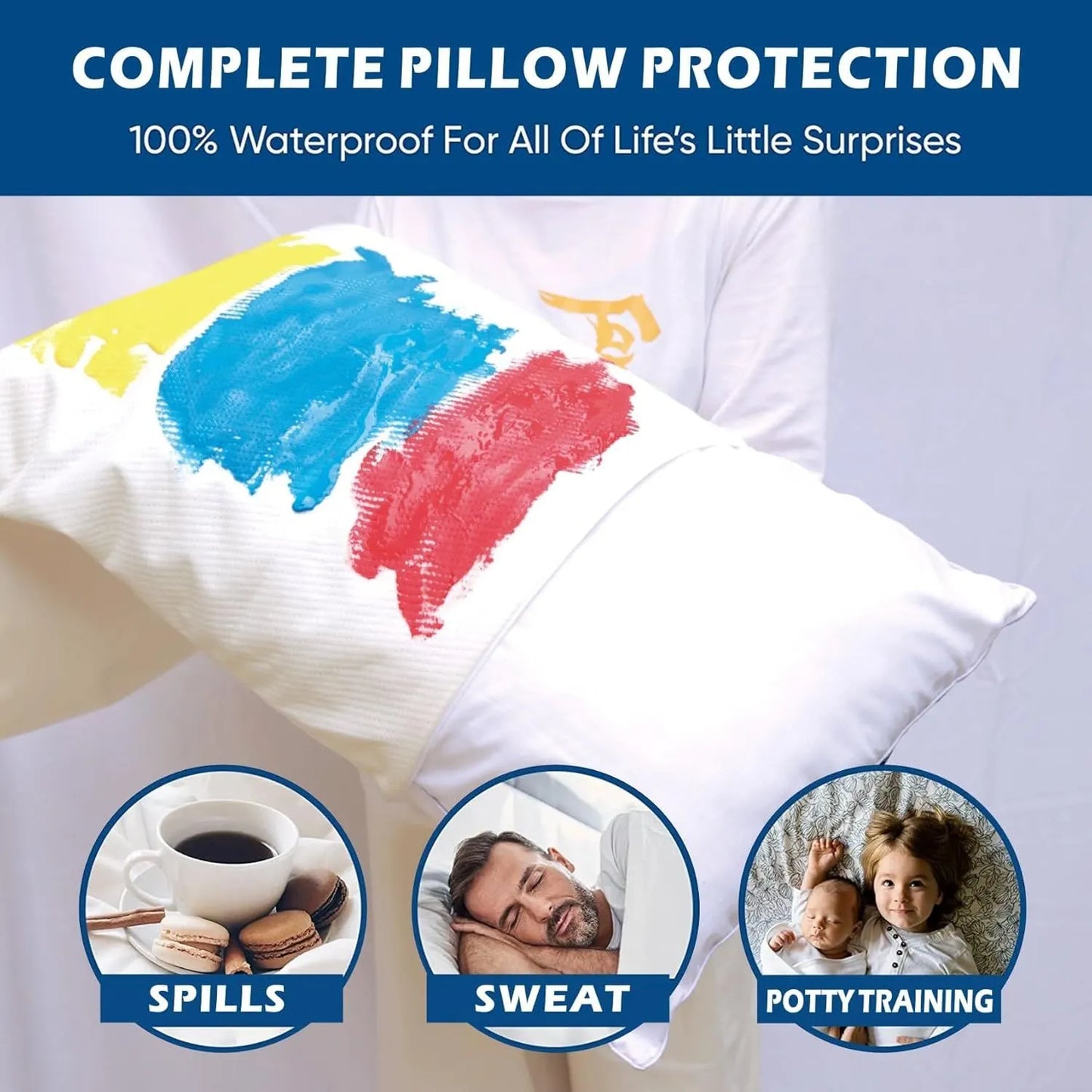 Waterproof Bamboo Pillow Protector Cover, 100% Bug Water Proof Zippered Pillow Cases Standard/Queen Size ( 2 Pack,White,48cm x 74cm) - Image 4