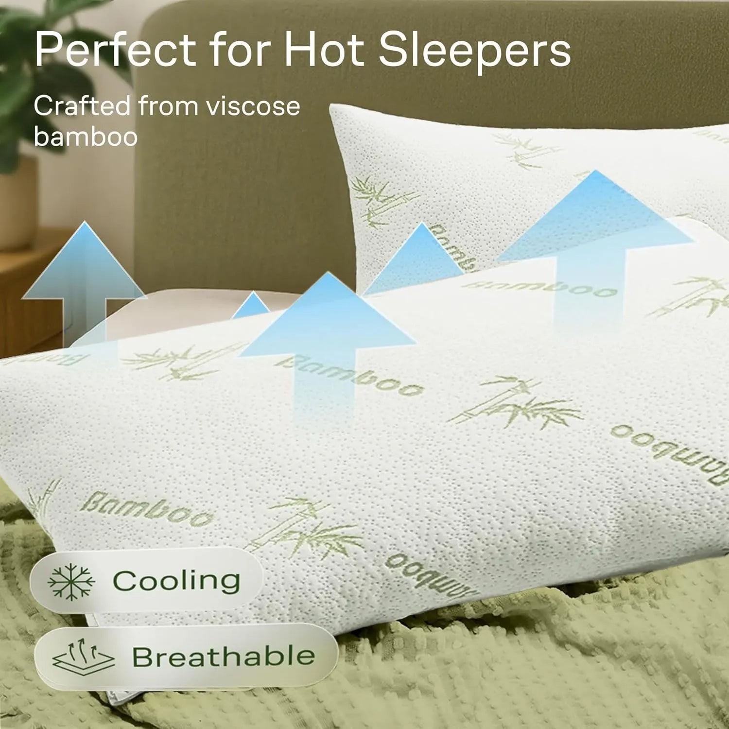 Waterproof Bamboo Pillow Protector Cover,100% Bug Water Proof Zippered Pillow Cases Standard/Queen Size ( 2 Pack,Green,48cm x 74cm) - Image 3