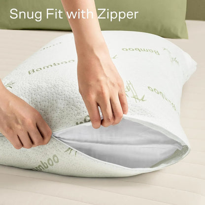 Waterproof Bamboo Pillow Protector Cover,100% Bug Water Proof Zippered Pillow Cases Standard/Queen Size ( 2 Pack,Green,48cm x 74cm) - Image 5