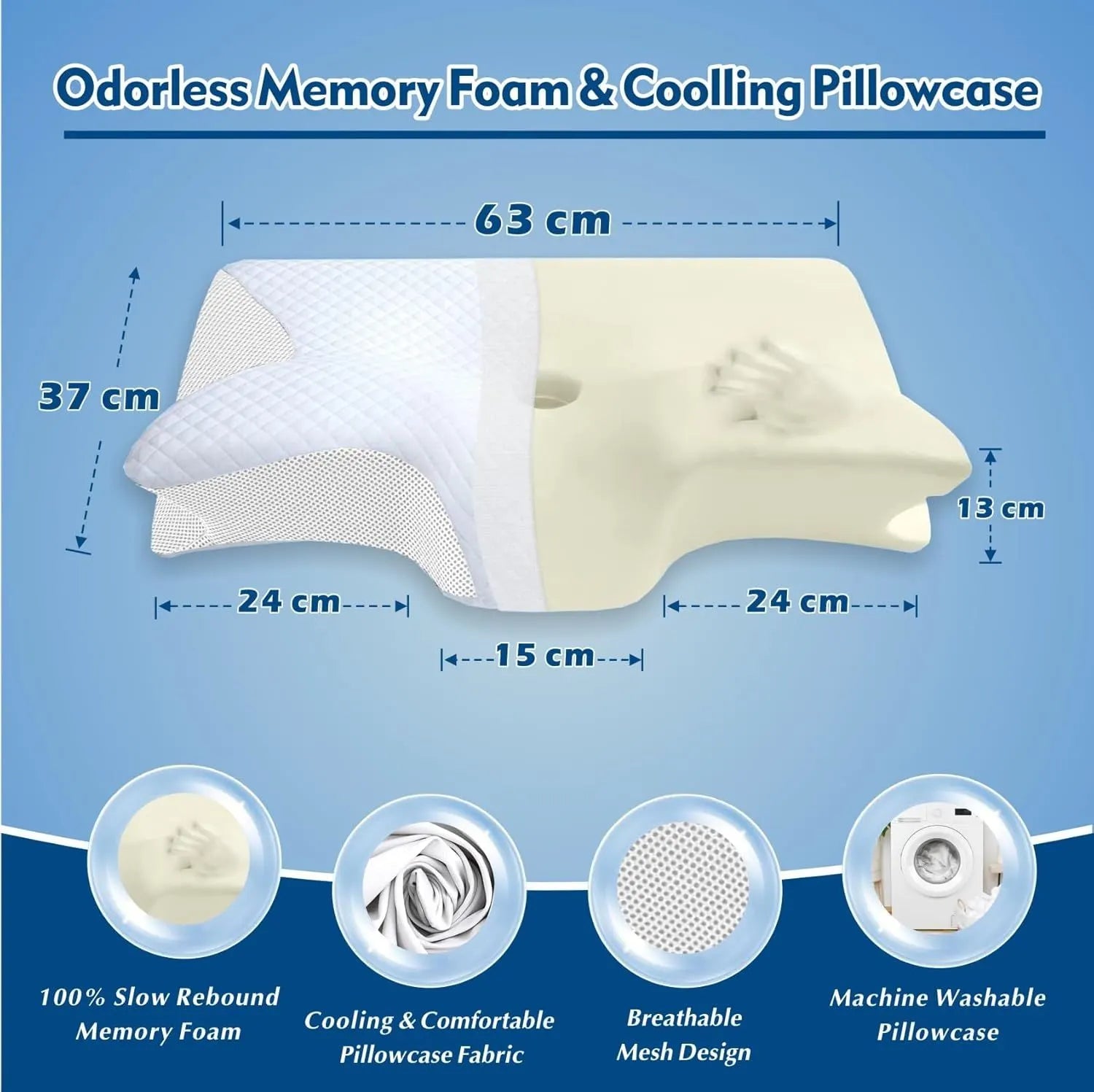 Cervical Neck Pillow for Neck Pain Relief, 2 in 1 Ergonomic Orthopedic Bed Pillow for Sleeping, Memory Foam Pillows for Side, Back & Stomach Sleepers with Removable Pillowcase(White) - Image 2