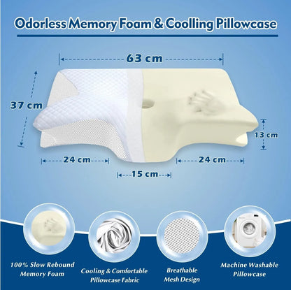 Cervical Neck Pillow for Neck Pain Relief, 2 in 1 Ergonomic Orthopedic Bed Pillow for Sleeping, Memory Foam Pillows for Side, Back & Stomach Sleepers with Removable Pillowcase(White) - Image 2