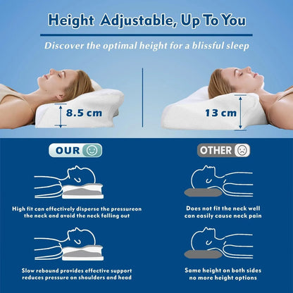 Cervical Neck Pillow for Neck Pain Relief, 2 in 1 Ergonomic Orthopedic Bed Pillow for Sleeping, Memory Foam Pillows for Side, Back & Stomach Sleepers with Removable Pillowcase(White) - Image 3