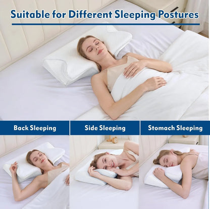 Cervical Neck Pillow for Neck Pain Relief, 2 in 1 Ergonomic Orthopedic Bed Pillow for Sleeping, Memory Foam Pillows for Side, Back & Stomach Sleepers with Removable Pillowcase(White) - Image 4