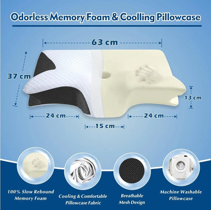 Cervical Neck Pillow for Neck Pain Relief, 2 in 1 Ergonomic Orthopedic Bed Pillow for Sleeping, Memory Foam Pillows for Side, Back & Stomach Sleepers with Removable Pillowcase(Black) - Image 2