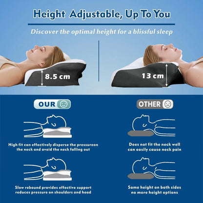 Cervical Neck Pillow for Neck Pain Relief, 2 in 1 Ergonomic Orthopedic Bed Pillow for Sleeping, Memory Foam Pillows for Side, Back & Stomach Sleepers with Removable Pillowcase(Black) - Image 3