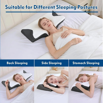 Cervical Neck Pillow for Neck Pain Relief, 2 in 1 Ergonomic Orthopedic Bed Pillow for Sleeping, Memory Foam Pillows for Side, Back & Stomach Sleepers with Removable Pillowcase(Black) - Image 4
