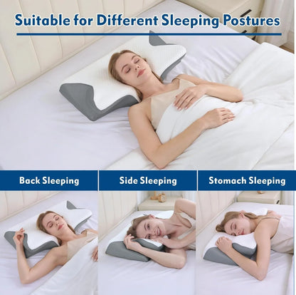 Cervical Neck Pillow for Neck Pain Relief, 2 in 1 Ergonomic Orthopedic Bed Pillow for Sleeping, Memory Foam Pillows for Side, Back & Stomach Sleepers with Removable Pillowcase(Grey) - Image 4