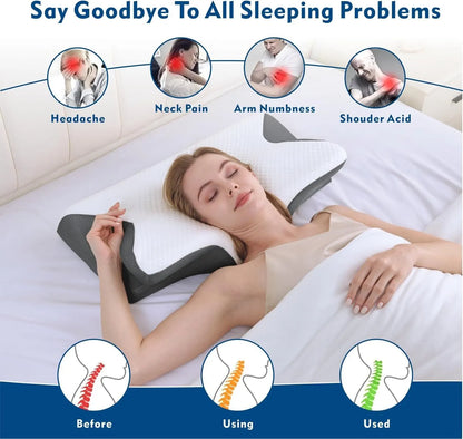 Cervical Neck Pillow for Neck Pain Relief, 2 in 1 Ergonomic Orthopedic Bed Pillow for Sleeping, Memory Foam Pillows for Side, Back & Stomach Sleepers with Removable Pillowcase(Grey) - Image 6