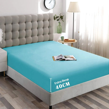 Hotel Quality Fitted Sheet - 1 Piece Fitted Sheet  -Breathable Bedding - Wrinkle, Fade, Stain Resistant- 16inch/40cm Deep Pocket Fitted Bed Sheet-Wrinkle and Fade Resistant,(Ice blue,Double)