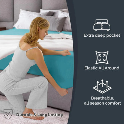 Hotel Quality Fitted Sheet - 1 Piece Fitted Sheet  -Breathable Bedding - Wrinkle, Fade, Stain Resistant- 16inch/40cm Deep Pocket Fitted Bed Sheet-Wrinkle and Fade Resistant,(Ice blue,Double) - Image 3
