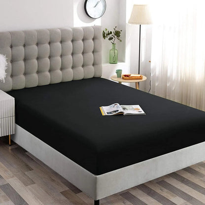 Hotel Quality Fitted Sheet - 1 Piece Fitted Sheet  -Breathable Bedding - Wrinkle, Fade, Stain Resistant- 16inch/40cm Deep Pocket Fitted Bed Sheet-Wrinkle and Fade Resistant,(Black,Double)