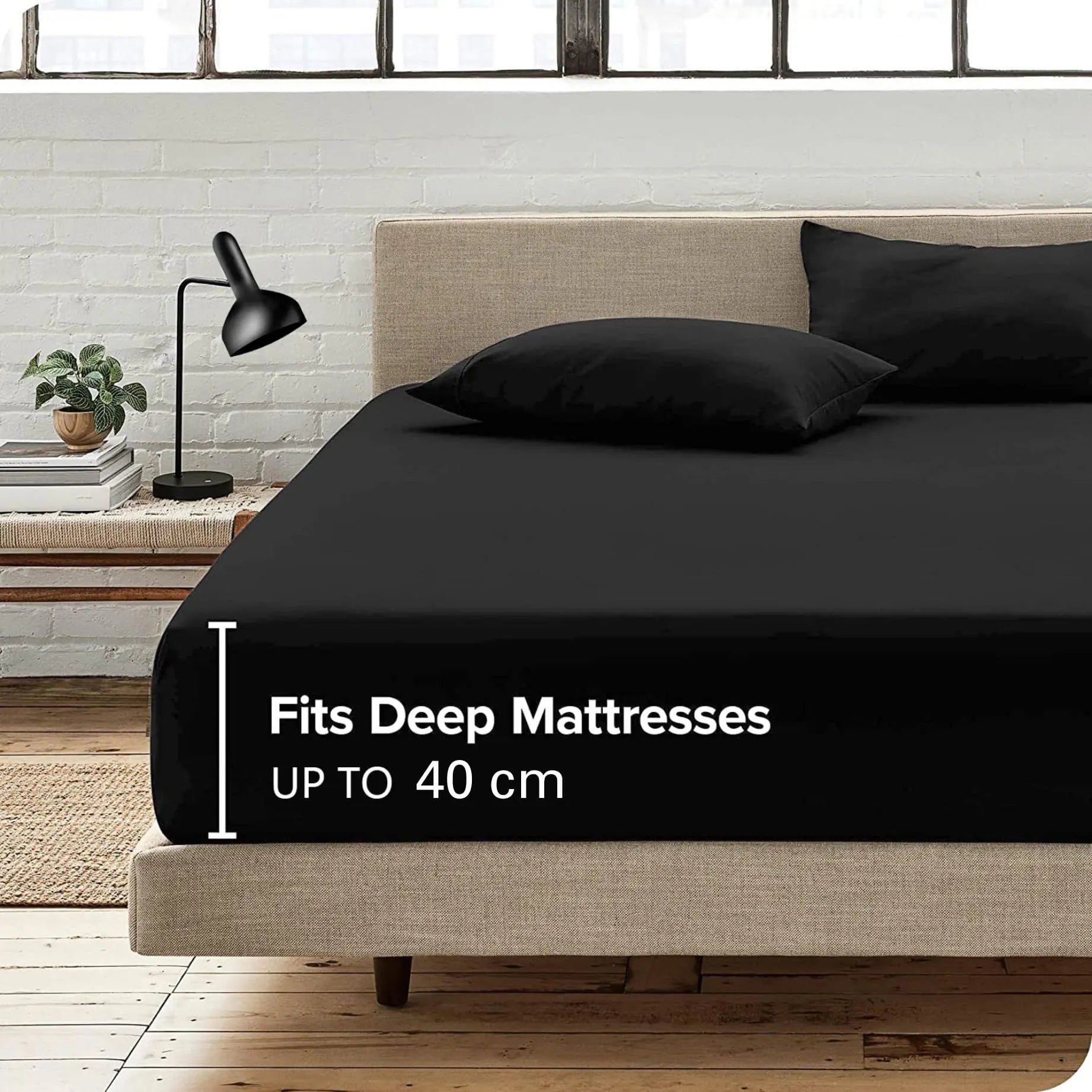 Hotel Quality Fitted Sheet - 1 Piece Fitted Sheet  -Breathable Bedding - Wrinkle, Fade, Stain Resistant- 16inch/40cm Deep Pocket Fitted Bed Sheet-Wrinkle and Fade Resistant,(Black,Double) - Image 2