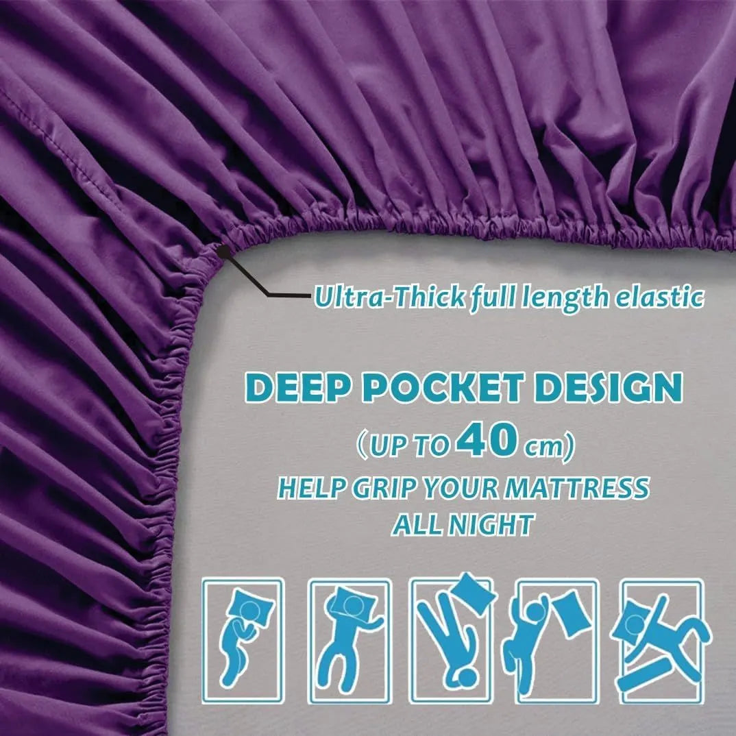Hotel Quality Fitted Sheet - 1 Piece Fitted Sheet  -Breathable Bedding - Wrinkle, Fade, Stain Resistant- 16inch/40cm Deep Pocket Fitted Bed Sheet-Wrinkle and Fade Resistant,(Purple,Double) - Image 2