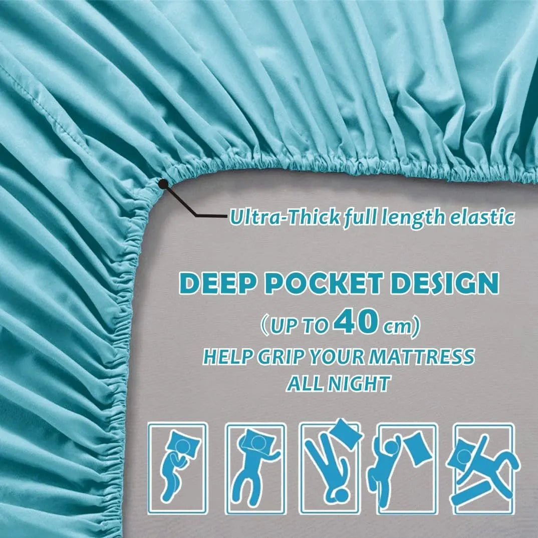 Hotel Quality Fitted Sheet - 1 Piece Fitted Sheet  -Breathable Bedding - Wrinkle, Fade, Stain Resistant- 16inch/40cm Deep Pocket Fitted Bed Sheet-Wrinkle and Fade Resistant,(Ice blue,King) - Image 4